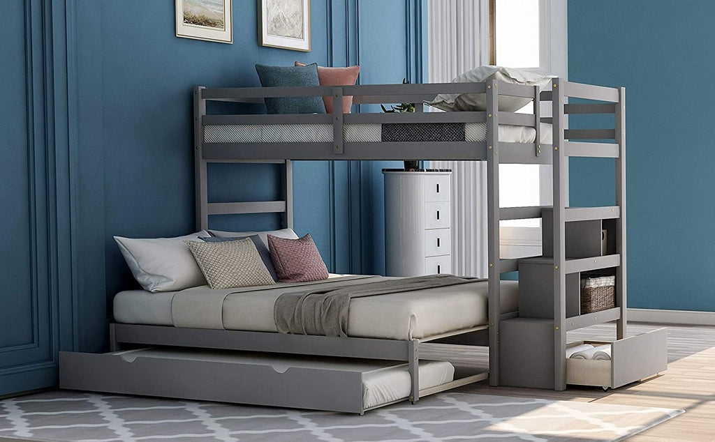 Twin Over Twin Bunk Bed with Slide and Ladder Grey M721