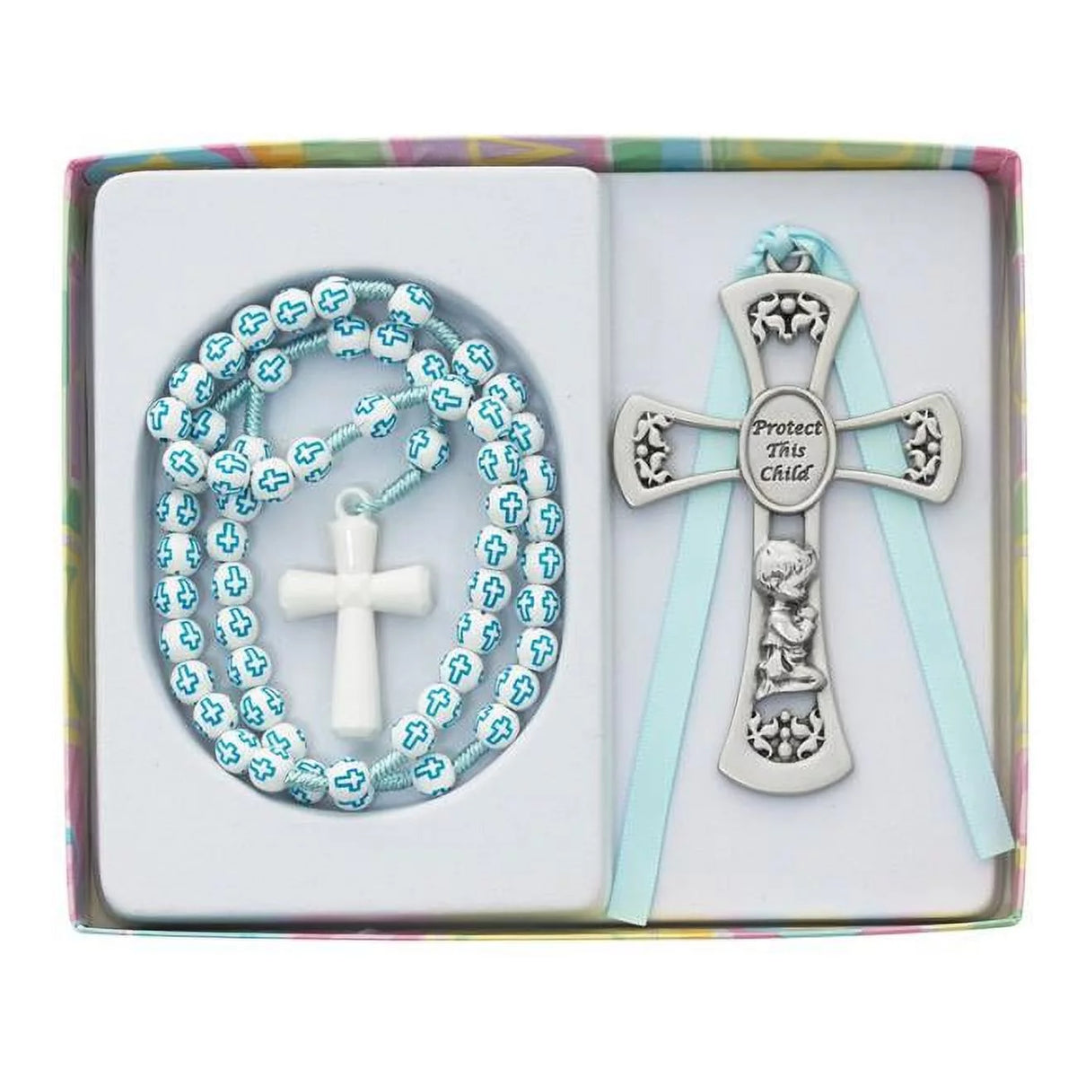 Blue Cross Rosary with Pewter Crib Medal P54593