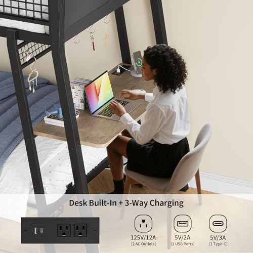 Twin Over Twin Metal Bunk Bed with Desk and Storage Drawers R971