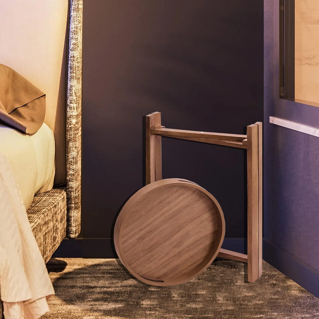 15” Round Wooden Side Tray Table P494