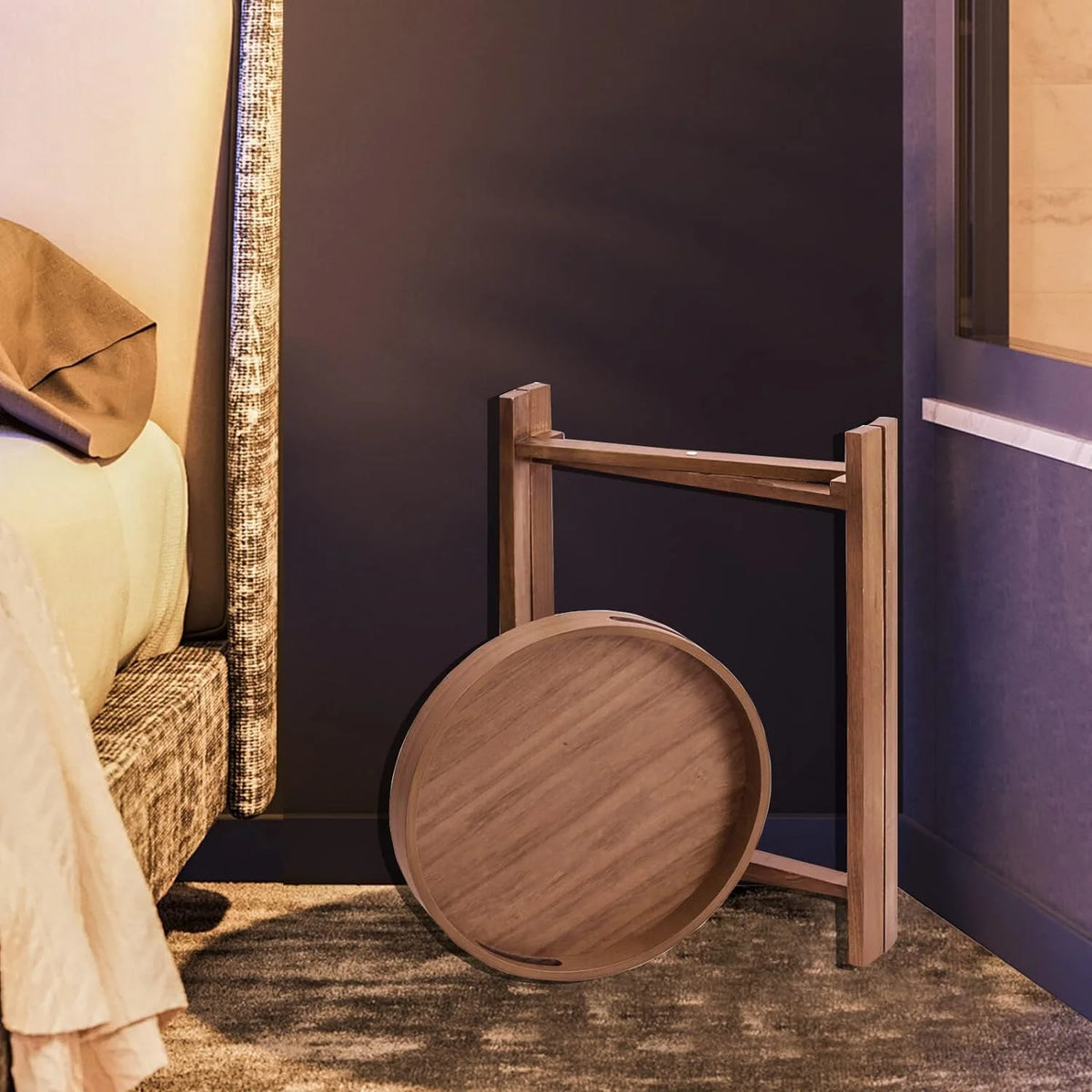 15” Round Wooden Side Tray Table P494