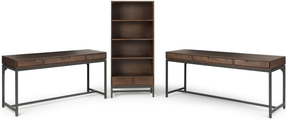 66 inch Walnut Brown Solid Hardwood and Metal Bookcase with 2 Drawers and 4 Shelves O206902