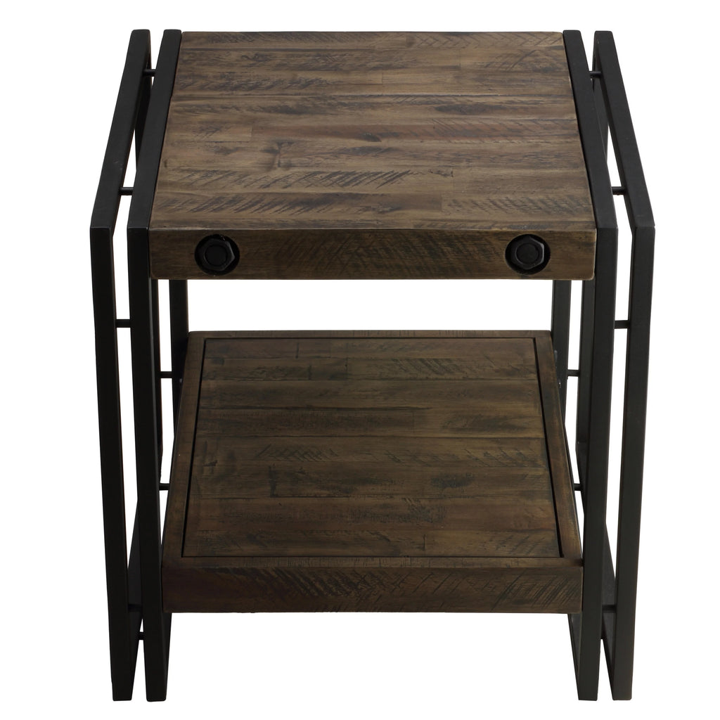 Solid Wood End Table with Black Metal Frame O374