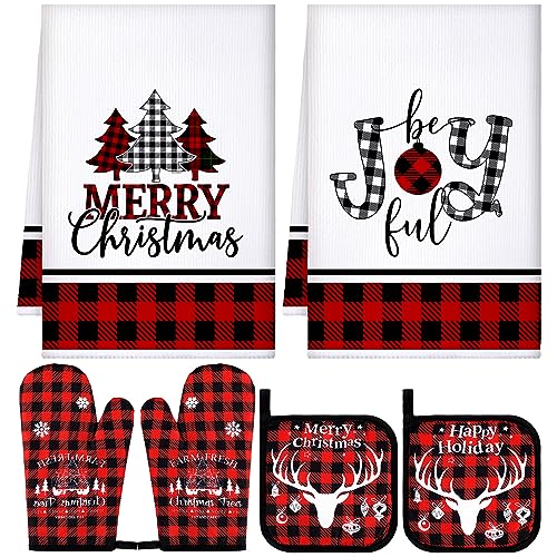 6 Pcs Christmas Kitchen Towels Oven Mitts and Pot Holders Set K401
