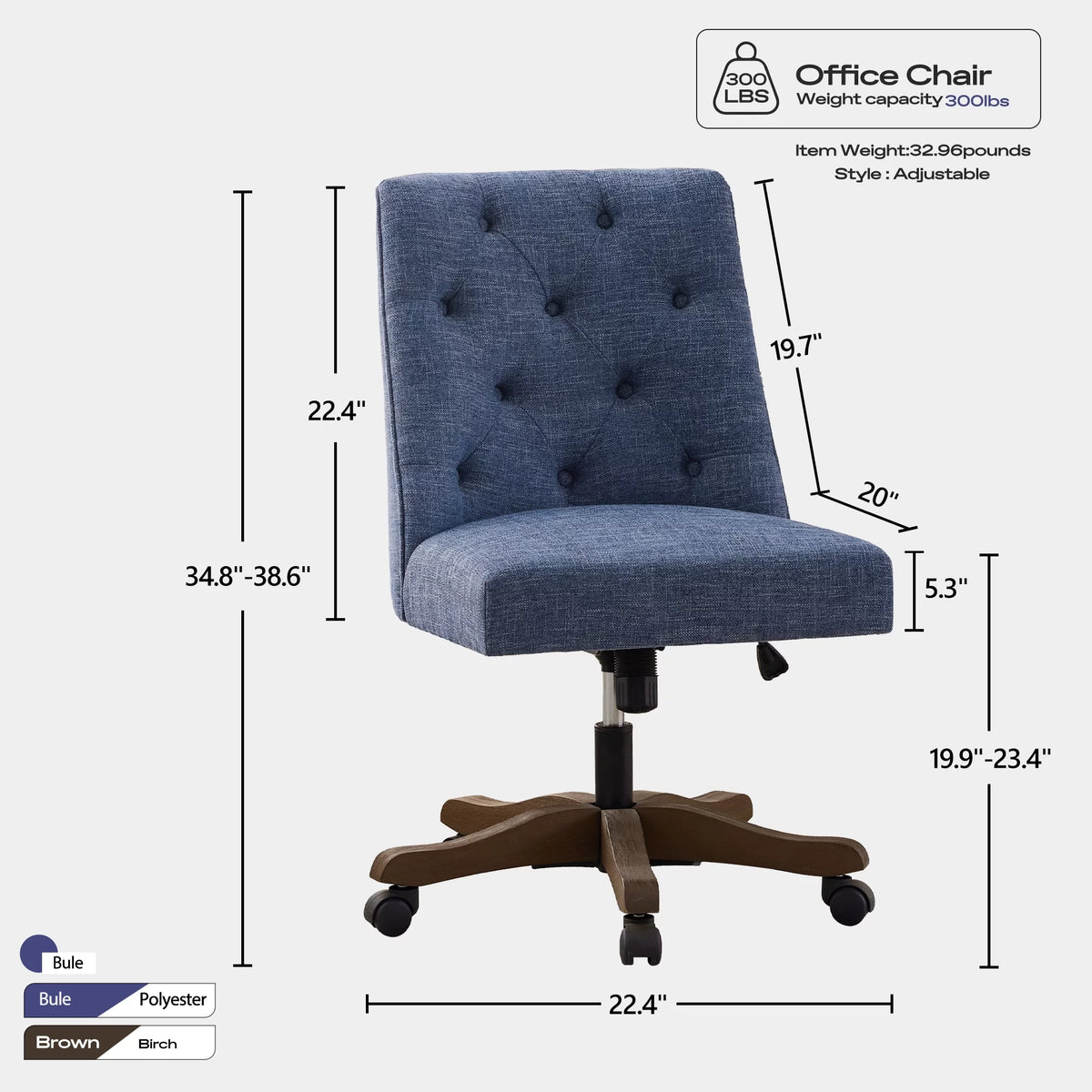 Blue Armless Swivel Fabric Padded Desk Chair F8100