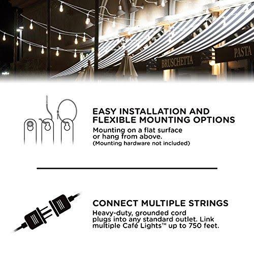 Classic LED Cafe Lights 12 Bulbs 24 ft. White Cord and 12 Stainless Steel Cage Shades Q329