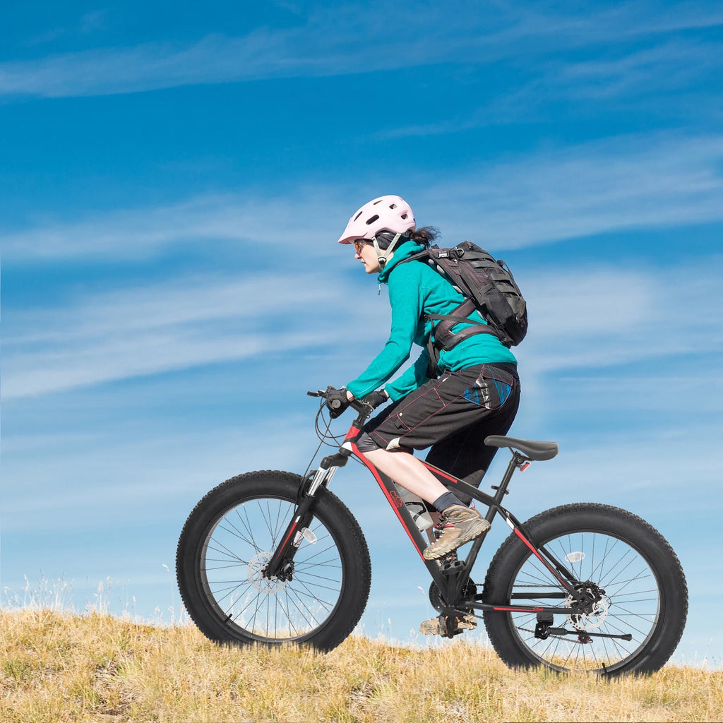 26in Fat Tire Mountain Bike 21 Speeds Red Black K59415