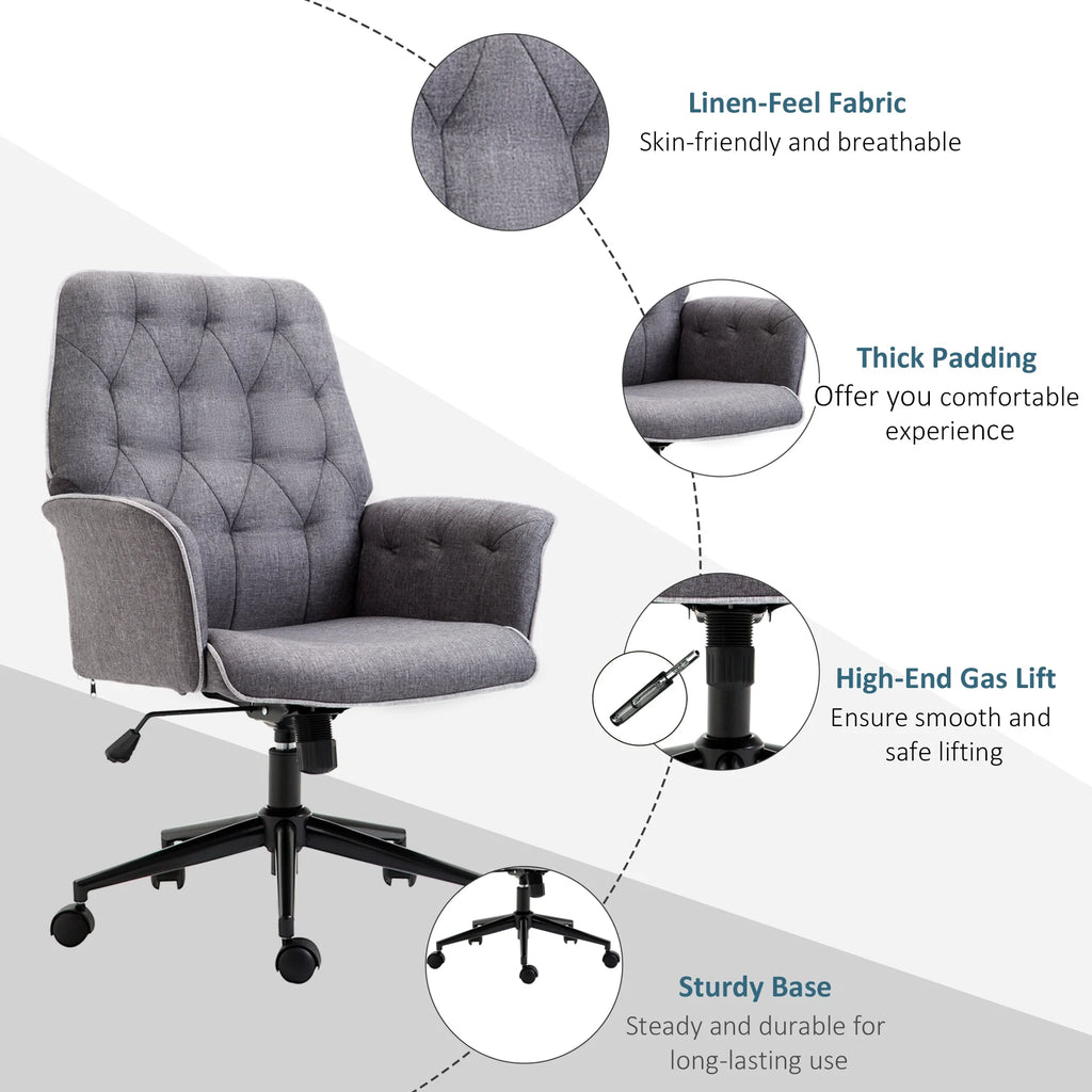 Linen Tufted Height Adjustable Swivel Office Chair I157369