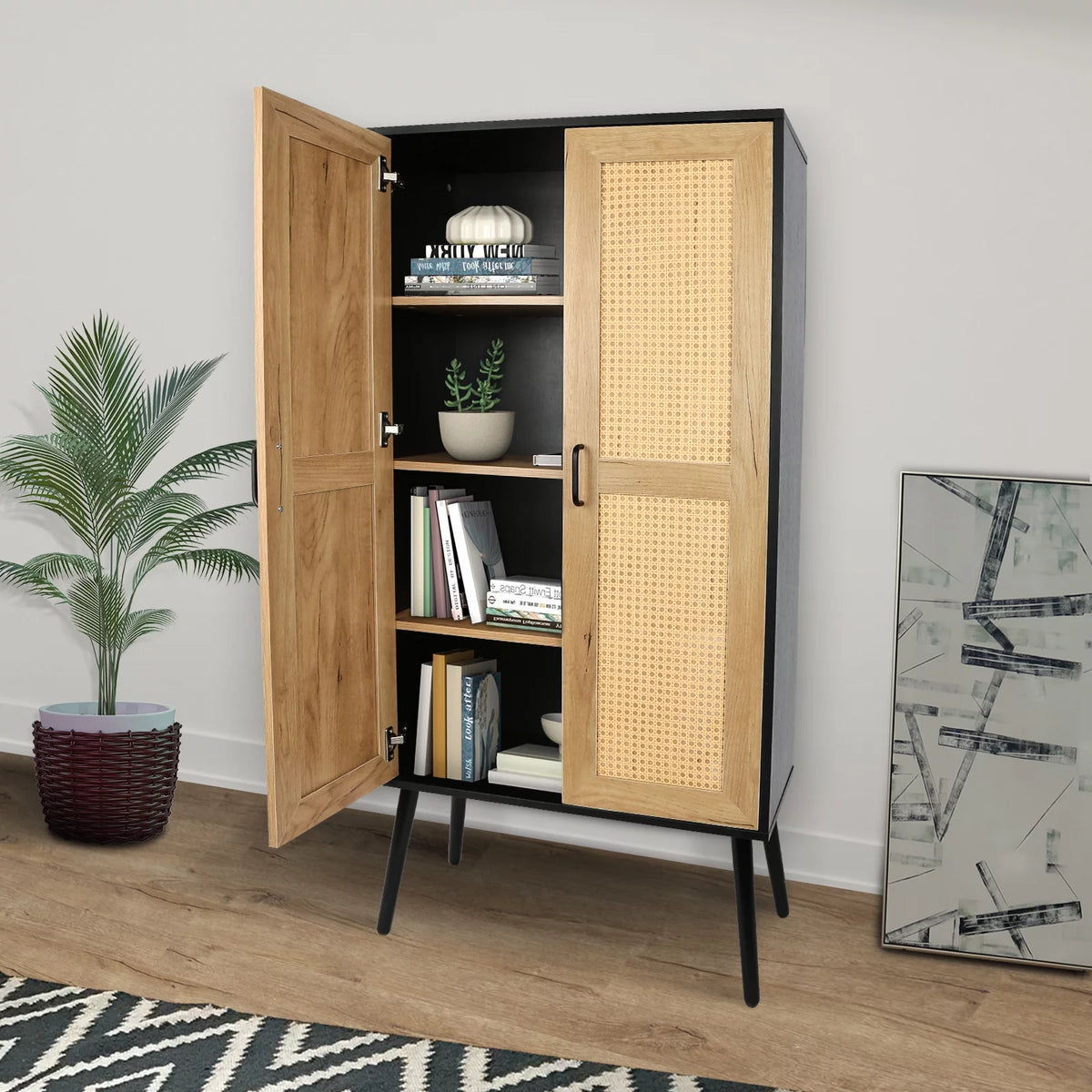 59'' Tall Rustic Storage Cabinet with Shelf Rattan M272352