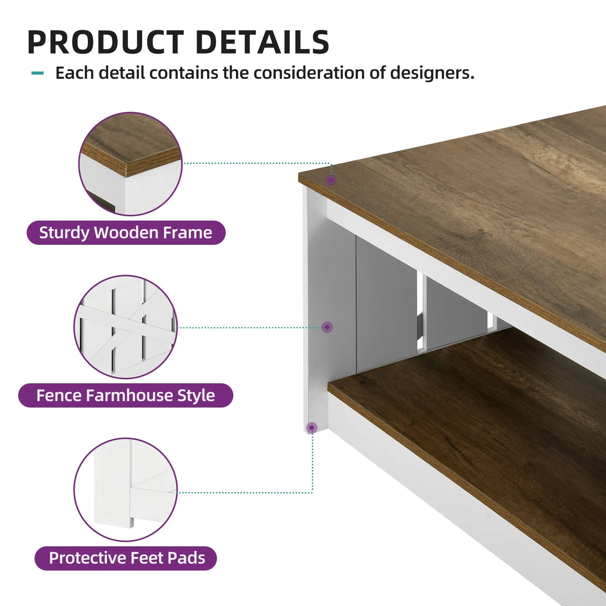 Square Wood Coffee Table with Storage S9858