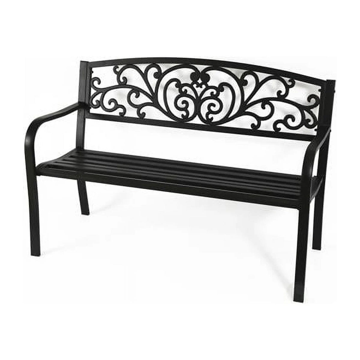 Black Steel Outdoor Bench with Cast Iron Back E577545