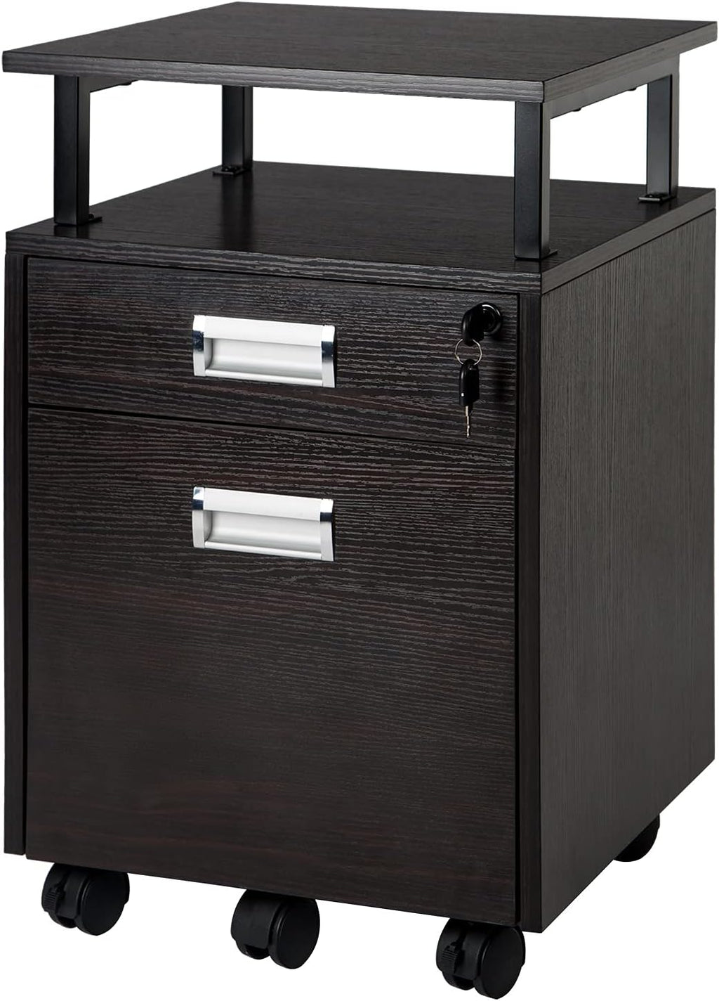 2 Drawer Wood Mobile File Cabinet with Shelf A6793