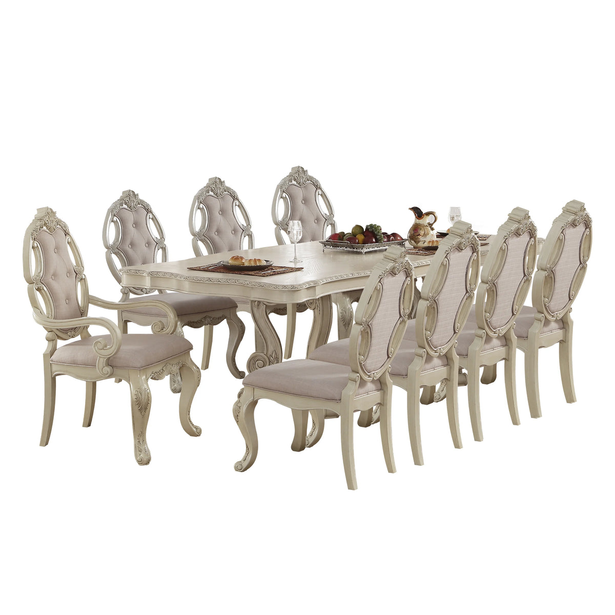 Antique White Wooden Extendable Pedestal Dining Table M24276
