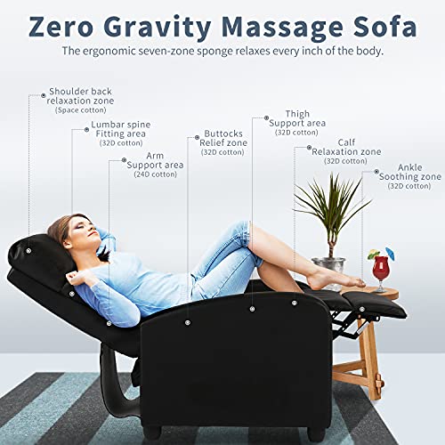 Black PU Leather Massage Recliner Chair with Footrest O120