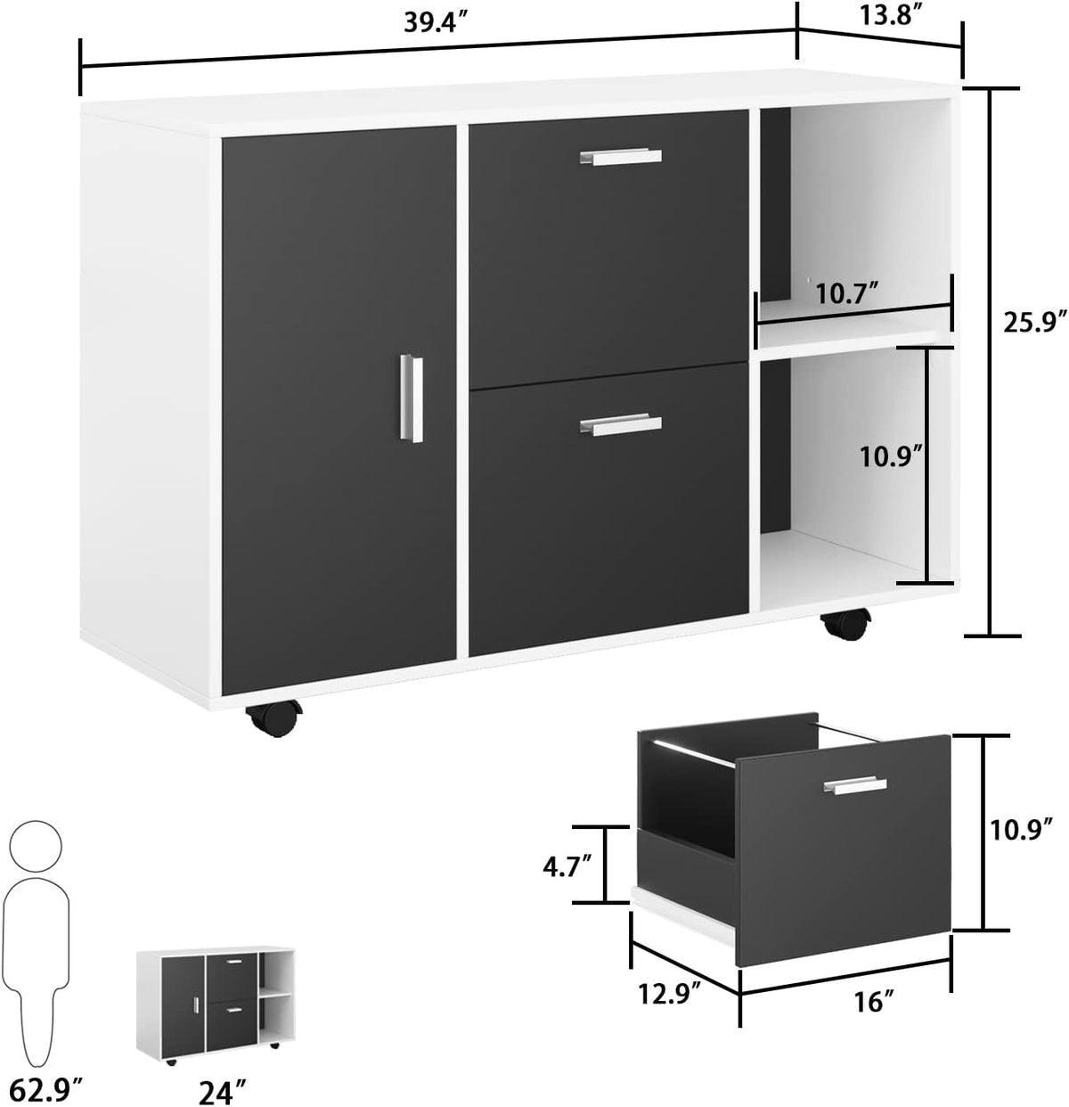 2 Drawer Mobile Lateral File Cabinet with Adjustable Shelf D822096