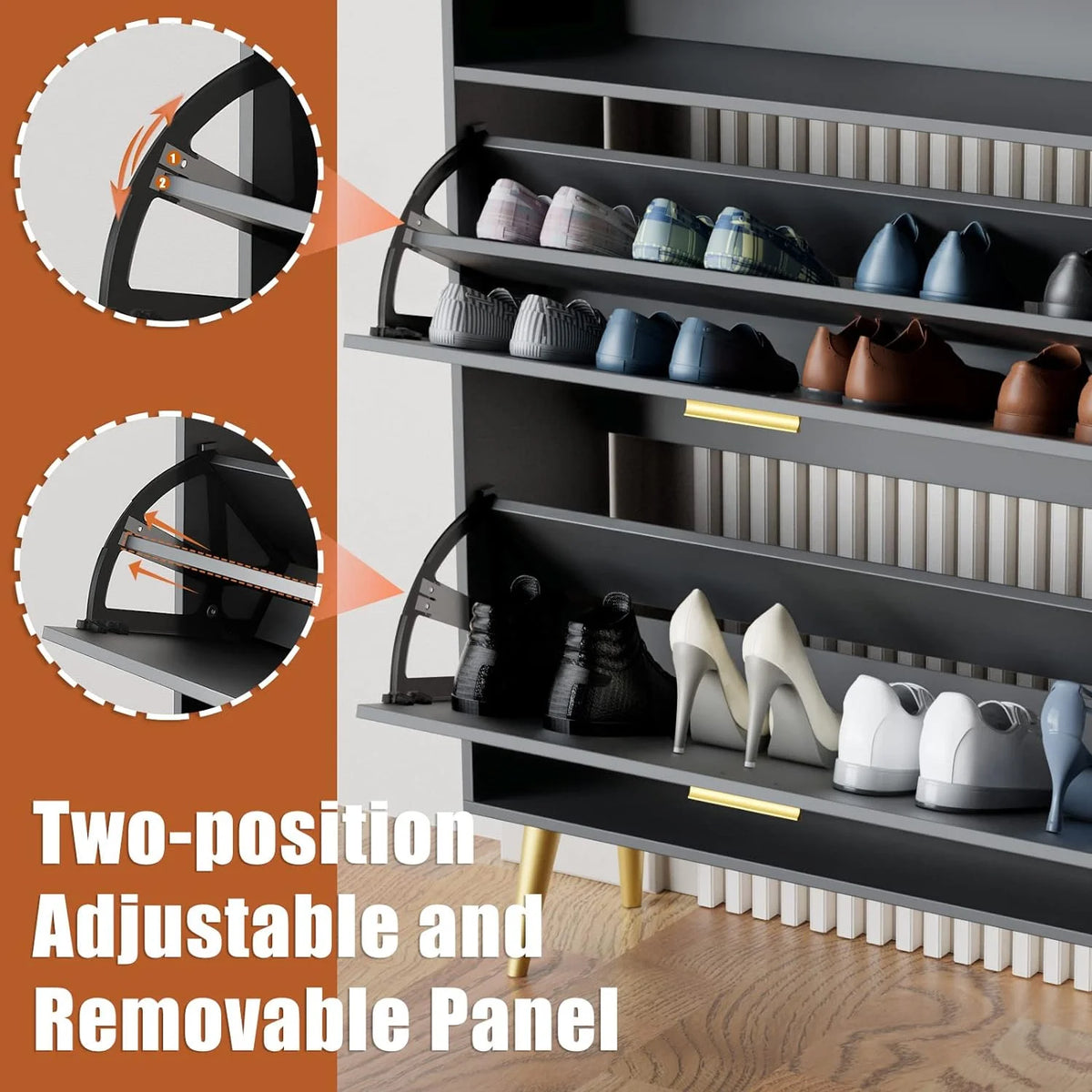 Black Narrow Shoe Cabinet with 2 Flip Drawers O56551