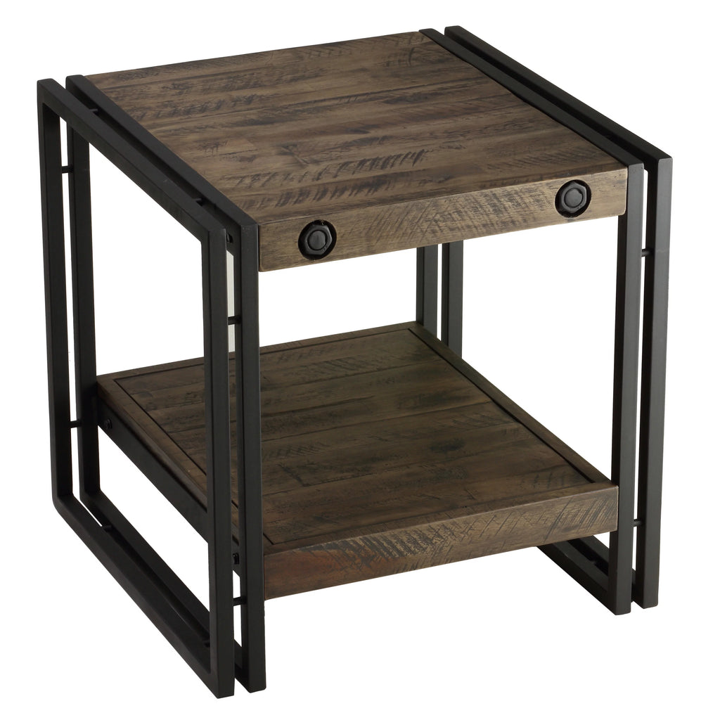 Solid Wood End Table with Black Metal Frame O374