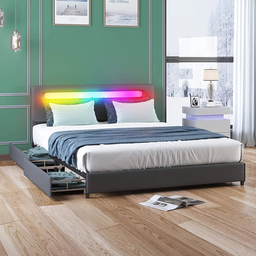 King Size Platform Bed Frame with 4 Storage Drawers K51904