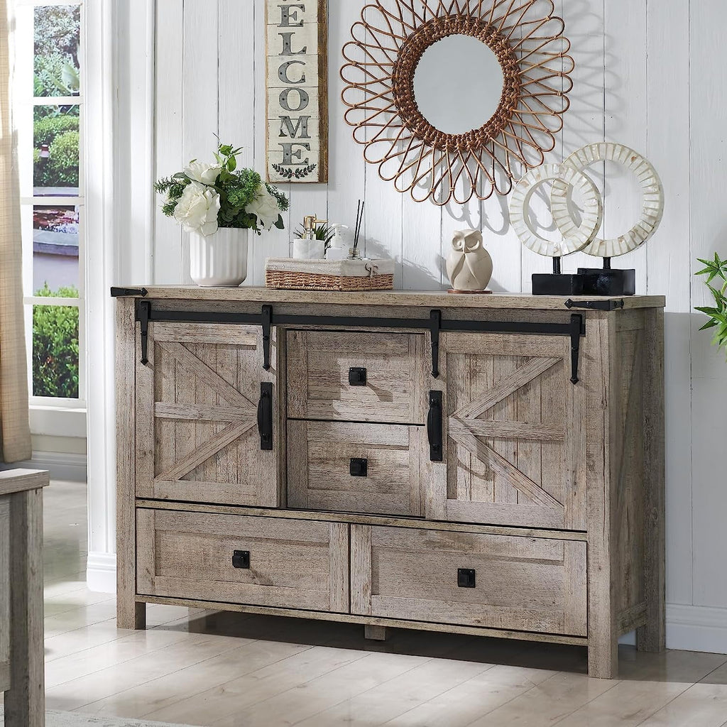 White 4 Drawer Dresser with Barn Door I552392