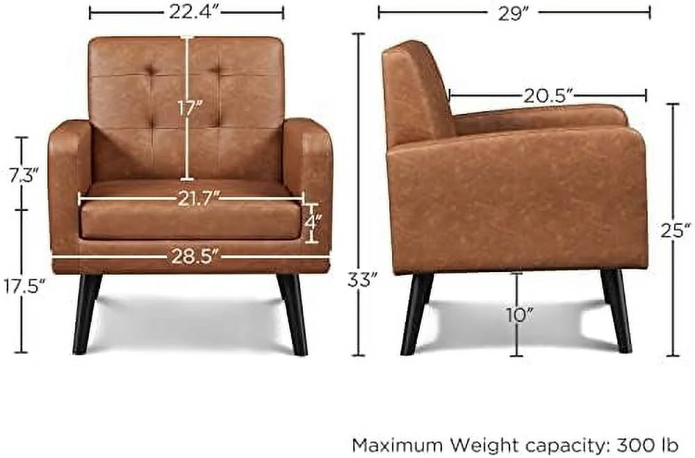 Beige PU Leather Upholstered Accent Chair with Wood Legs I287986