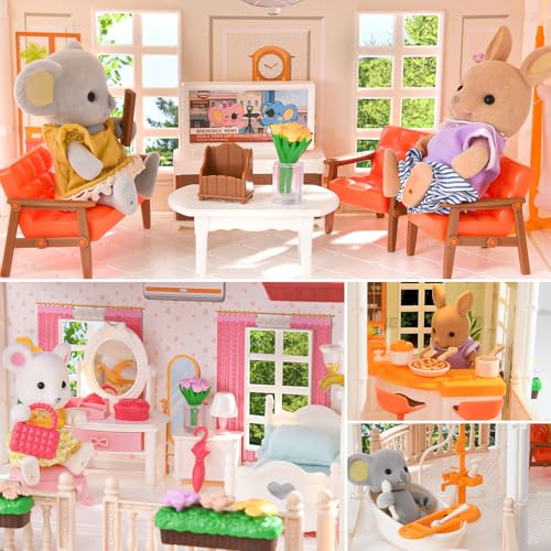 Dollhouse with 4 Doll Toy Figures, Pool Slide, Elevator, Furniture and Lights I768576
