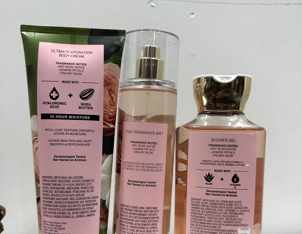 3 Piece Rose Body Cream, Fragrance Mist and Shower Gel Gift Set T730545