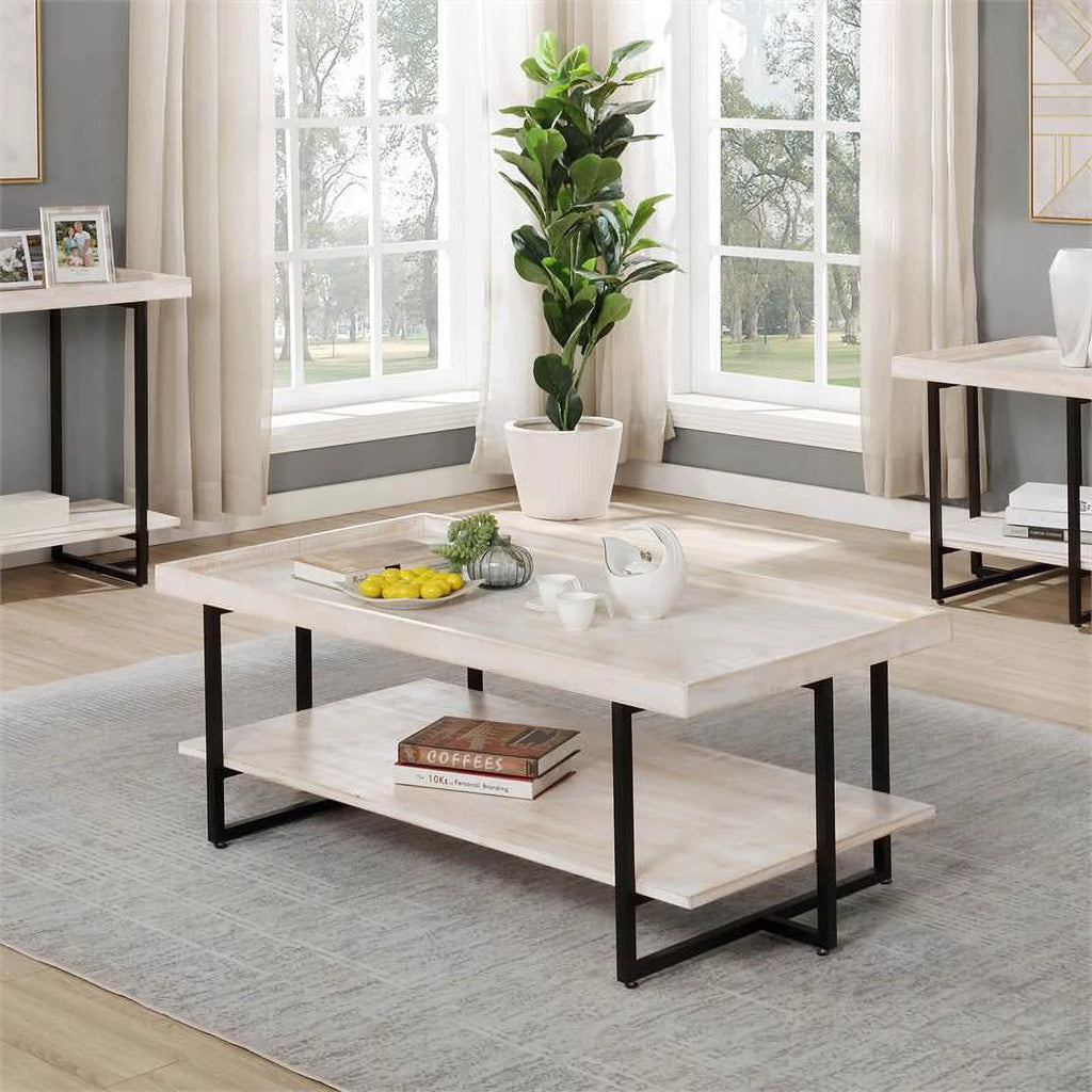 Wood 2-Piece Coffee Table Set in Antique White D95345