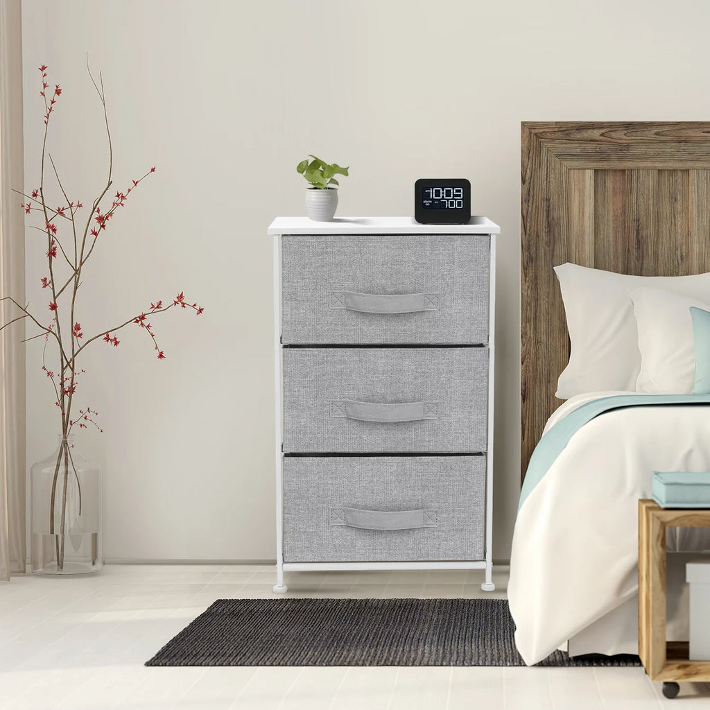 3 Drawer Nightstand with Fabric Bins R52542