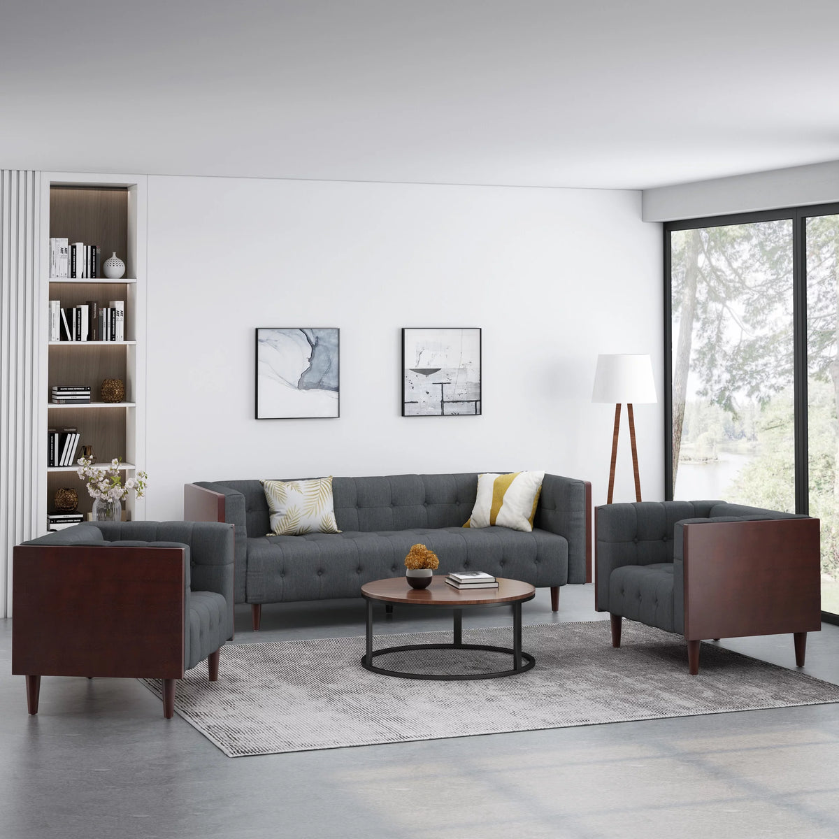 Charcoal and Brown Fabric 5-Seater Living Room Set E620661
