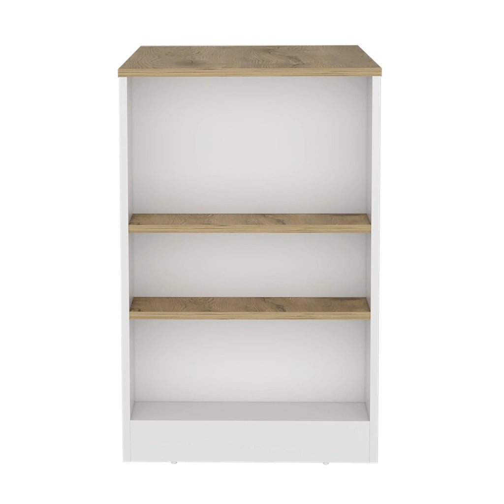 White Kitchen Island Bar Table with 3-Side Shelves T7801