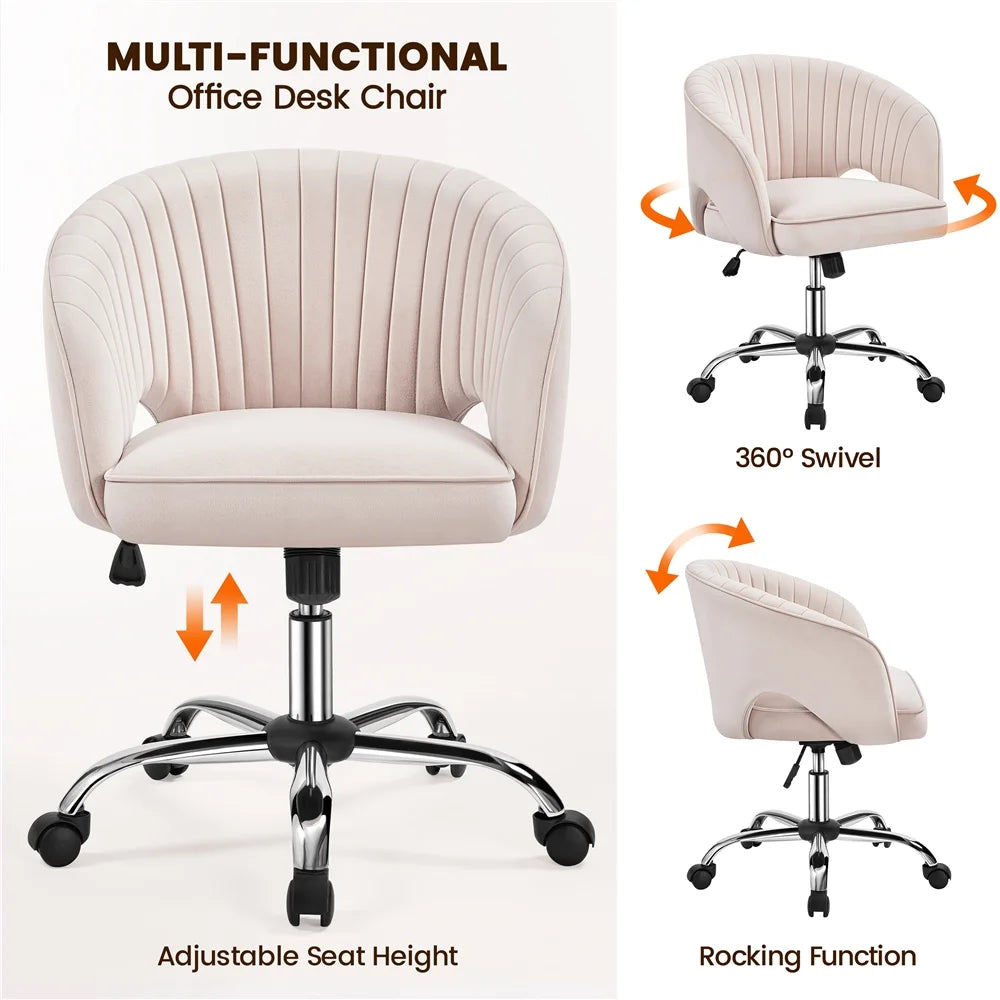 Cream Velvet Tufted Office Chair G833