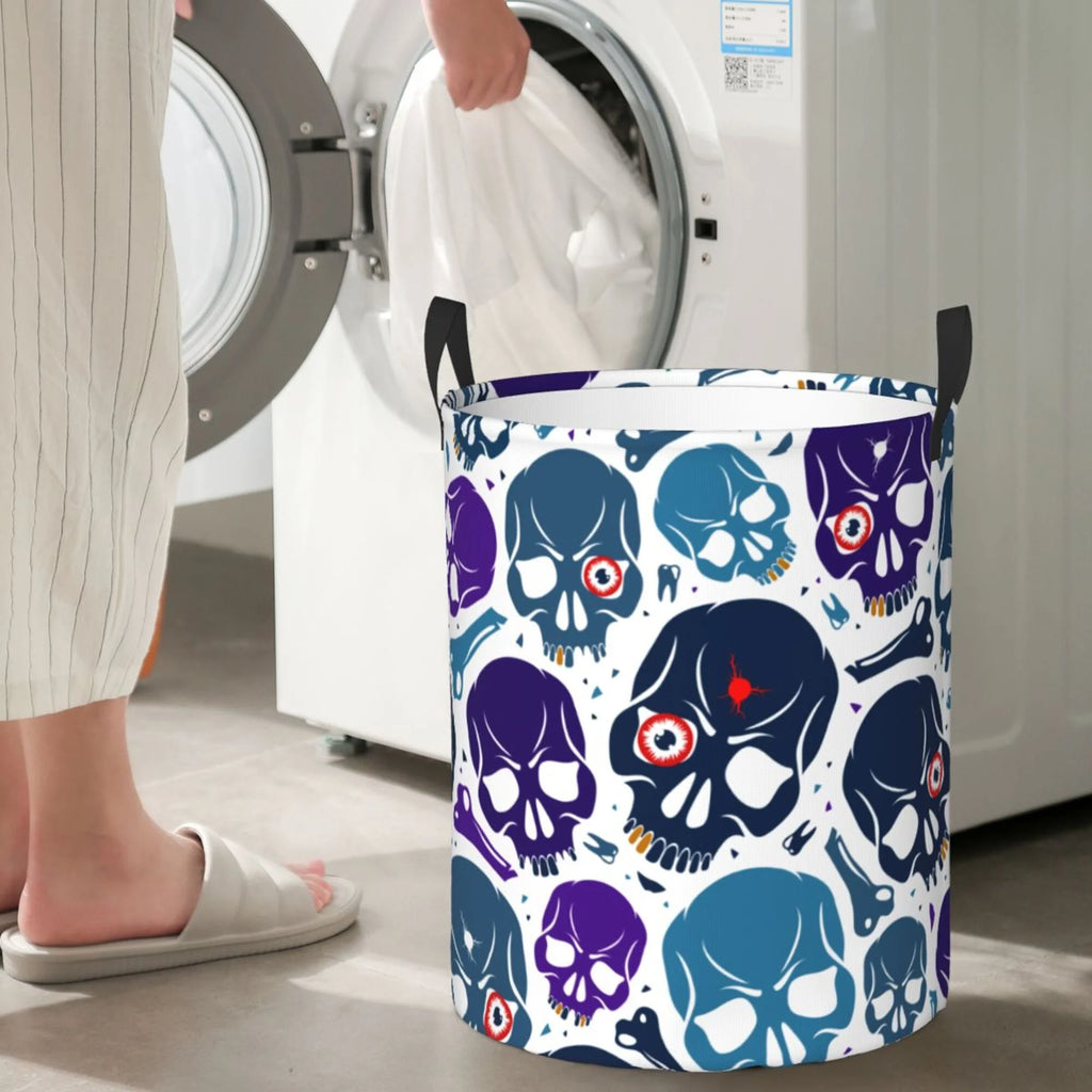 Blue Skull Purple Bone Collapsible Laundry Basket B773141