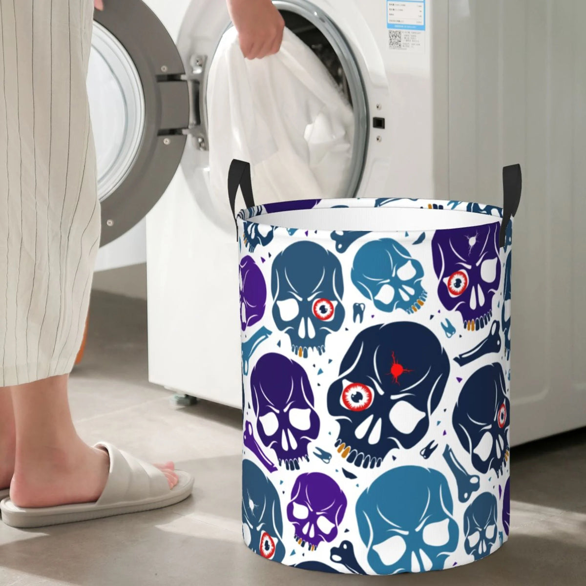 Blue Skull Purple Bone Collapsible Laundry Basket B773141