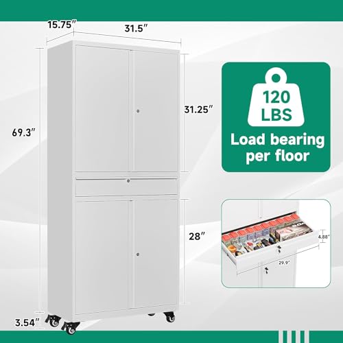 Metal Garage Storage Cabinet with Drawer, 4 Door Tool Cabinet with Lock K264