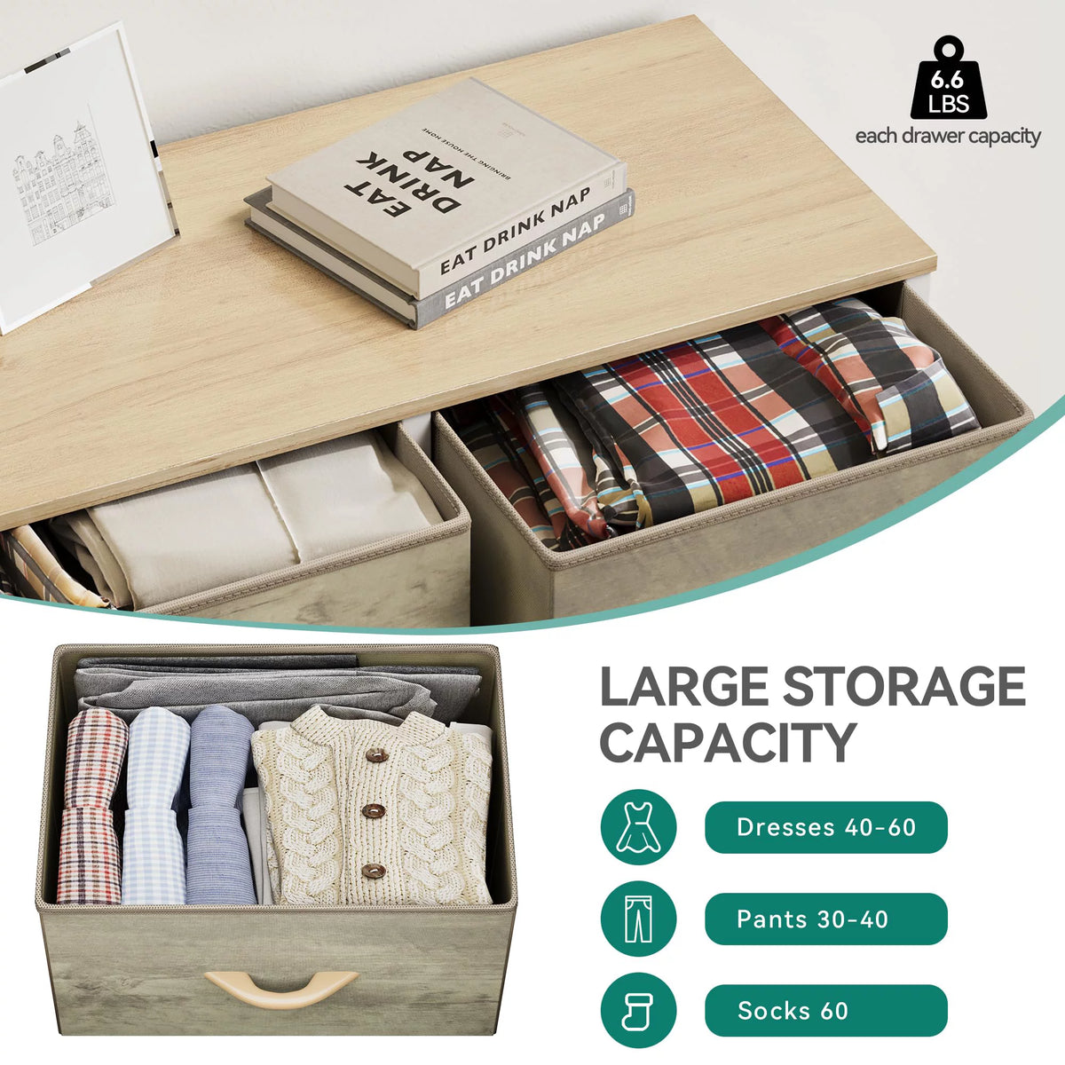 4 Drawer Fabric Storage Dresser with Wooden Top H5902