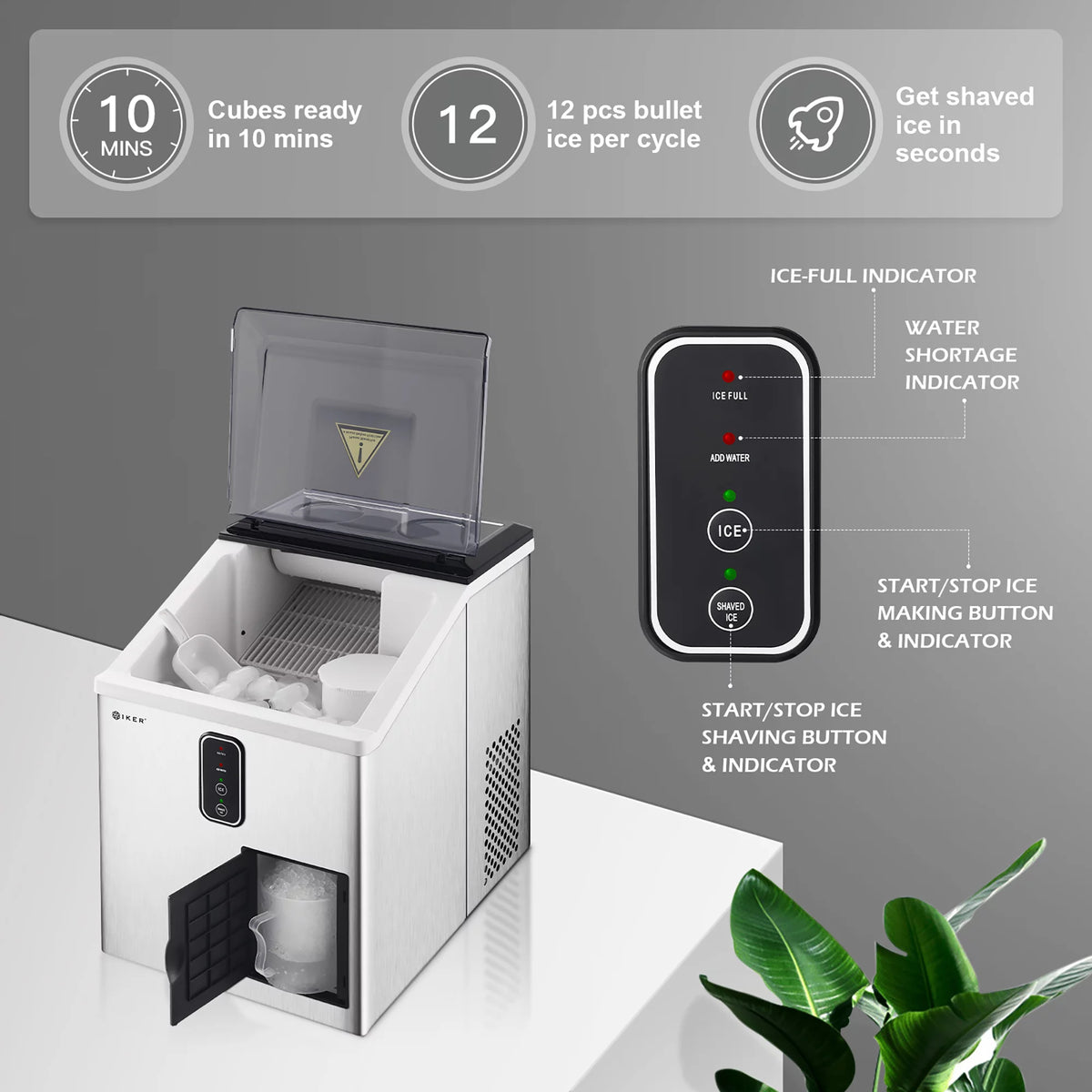 Countertop Ice Maker and Ice Shaver Machine 33lb/24H N11622