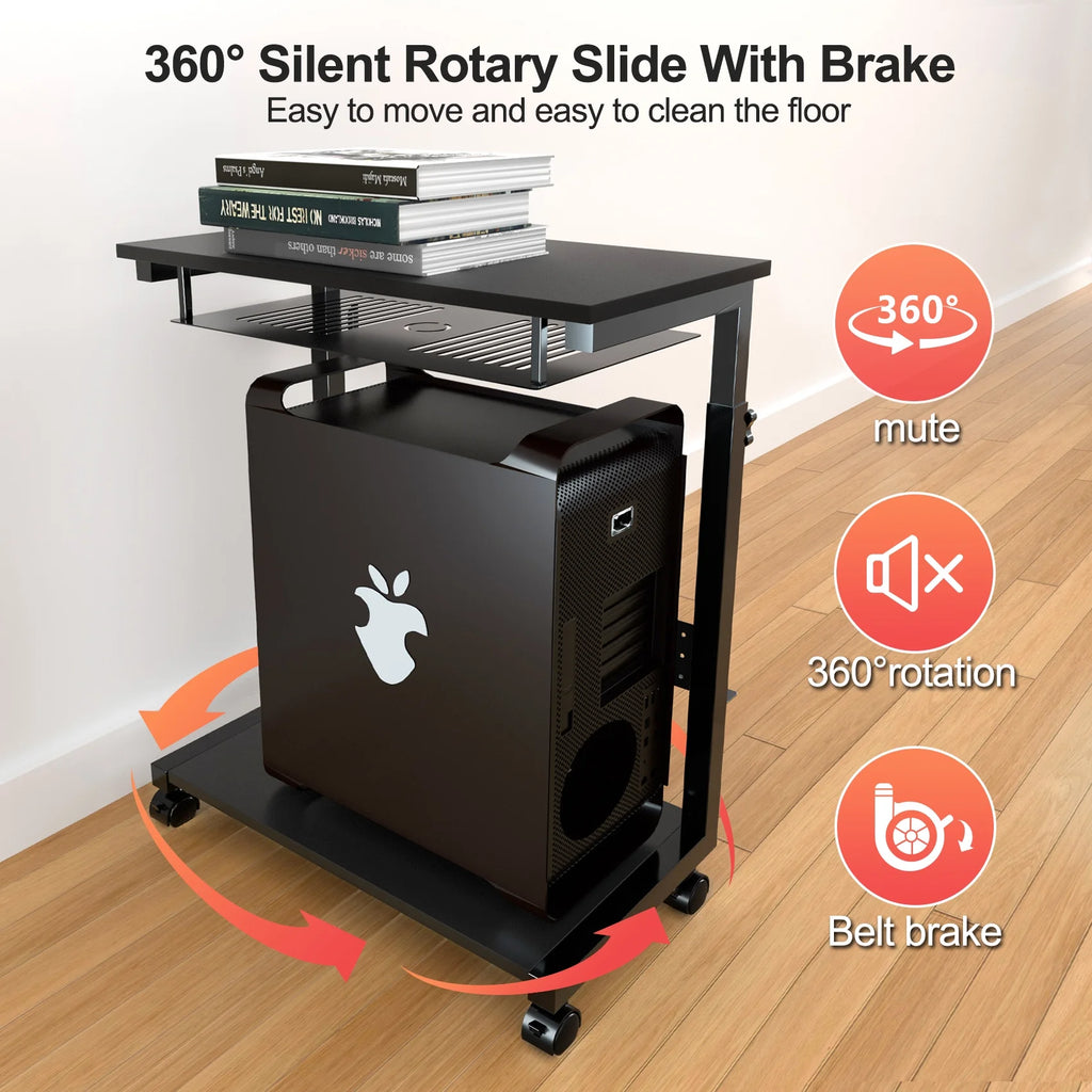3 Tier Wooden Computer Tower Stand with Rolling Casters Q467
