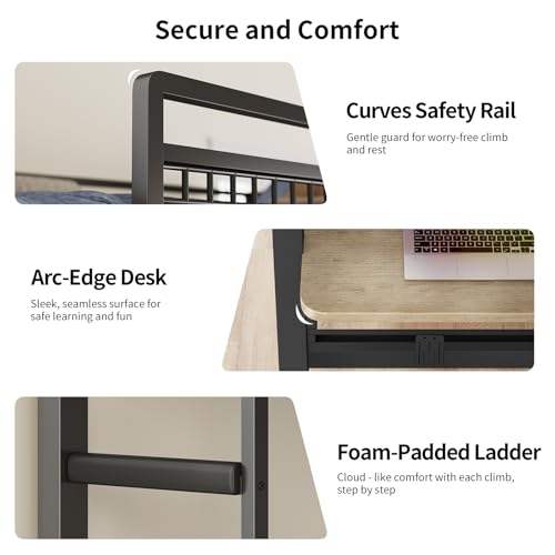 Twin Over Twin Metal Bunk Bed with Desk and Storage Drawers R971