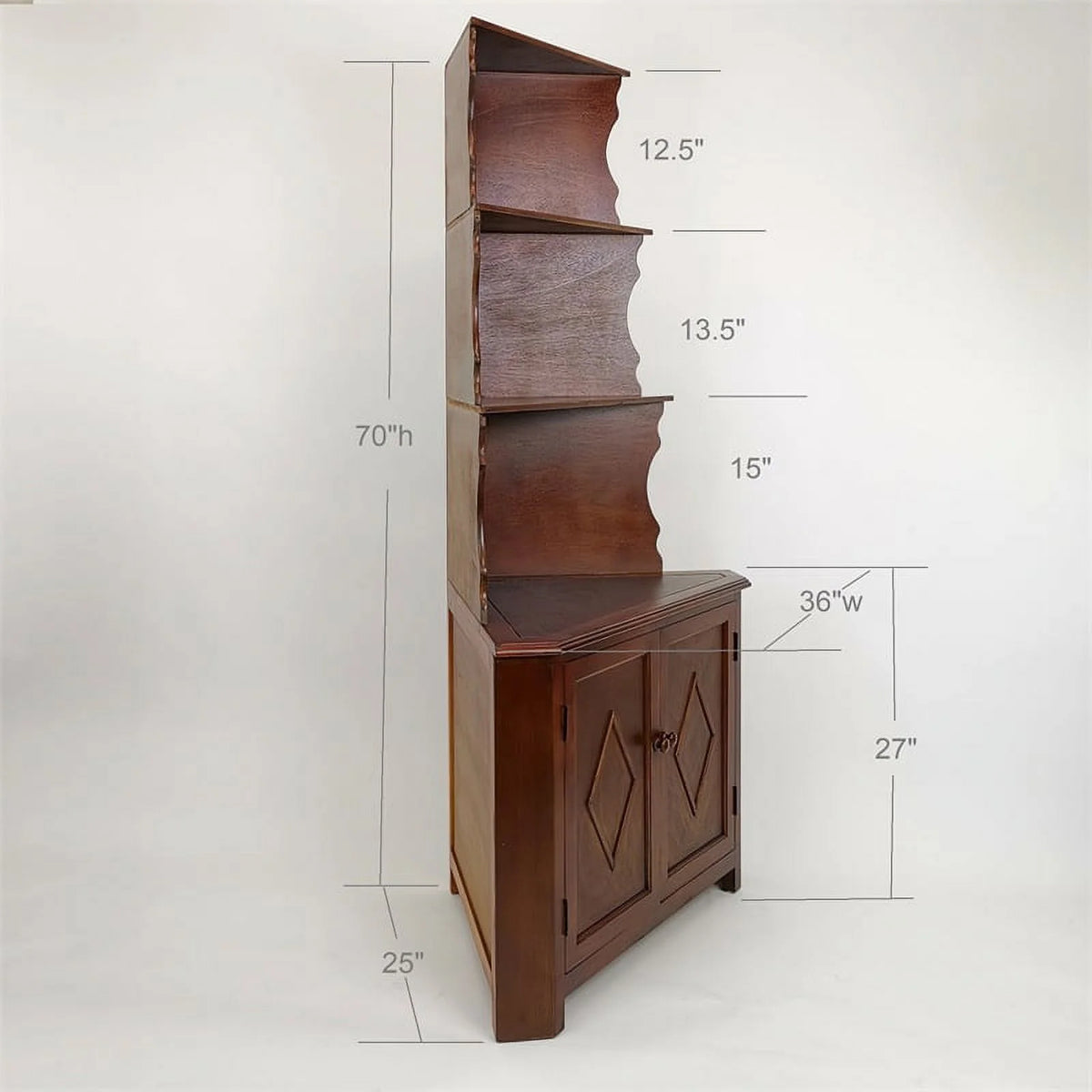Brown Wood Three Shelf Corner Display Unit N253