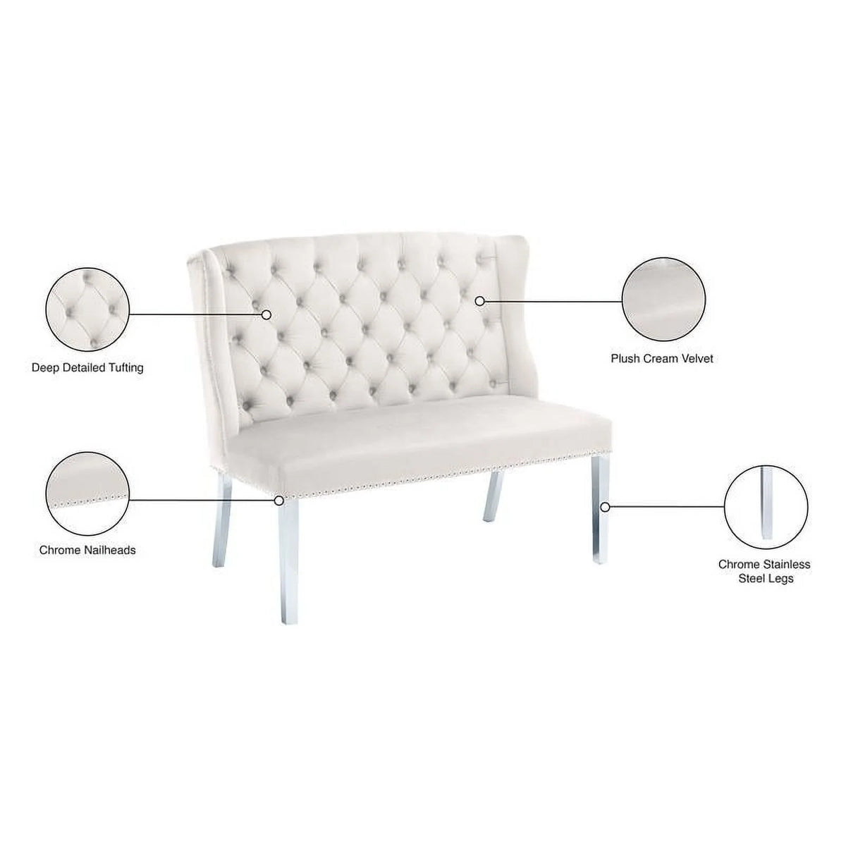 Cream Velvet Settee Bench J423