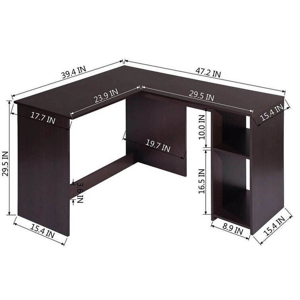 L-Shaped Corner Computer Desk with Shelves A480
