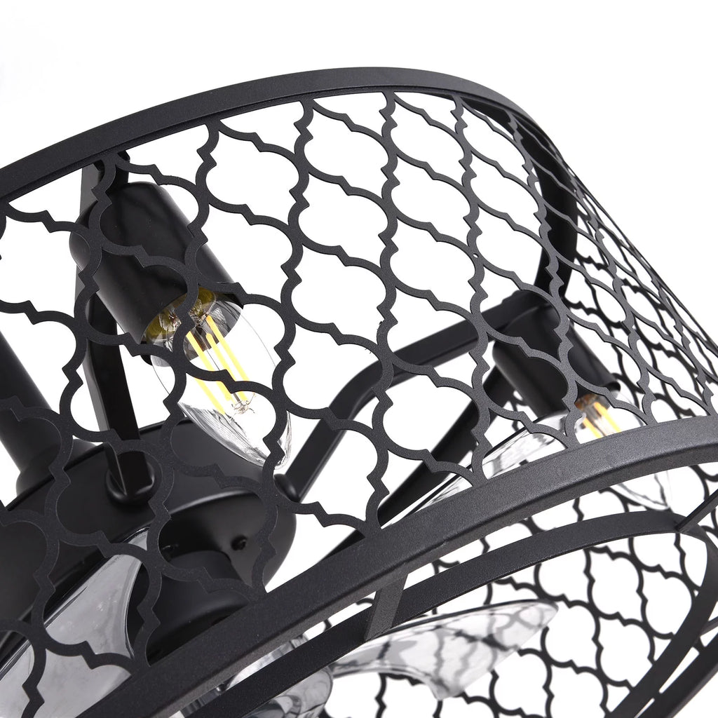 20 inch 5-Blades Caged Ceiling Fan with Light and Remote Matte Black S62669