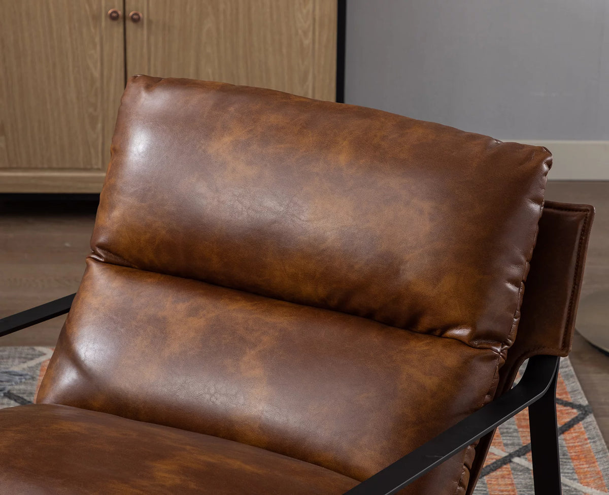 Brown Faux Leather Upholstered Accent Armchair with Metal Base C8843