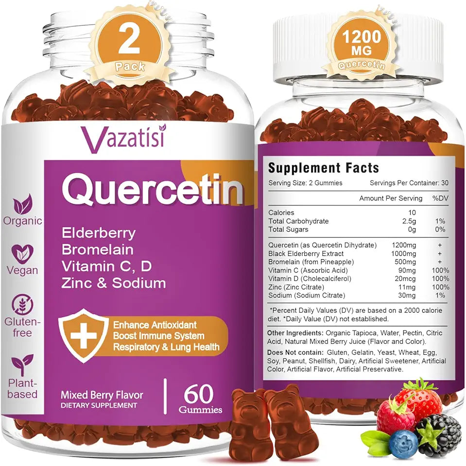 Quercetin Gummies with Vitamin C Zinc Bromelain Elderberry Vitamin D 120 Gummies A138974