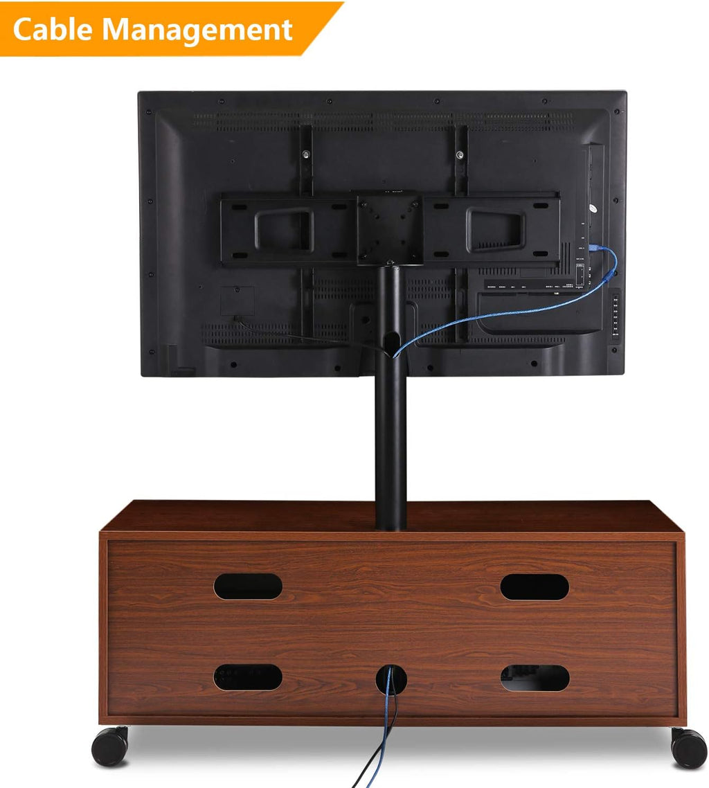 Rolling Wood TV Stand with Swivel Mount and Wheels S3099
