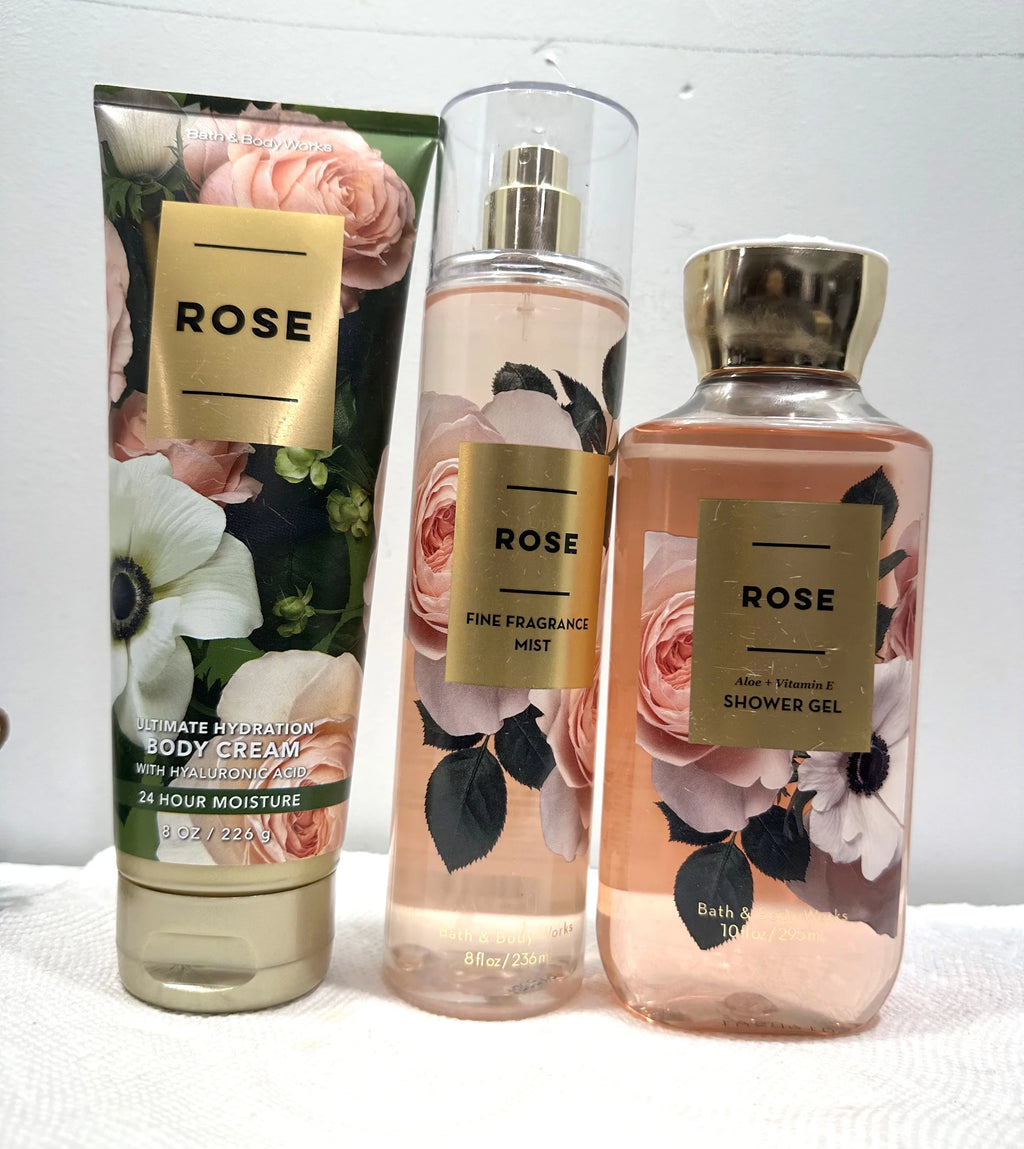 3 Piece Rose Body Cream, Fragrance Mist and Shower Gel Gift Set T730545