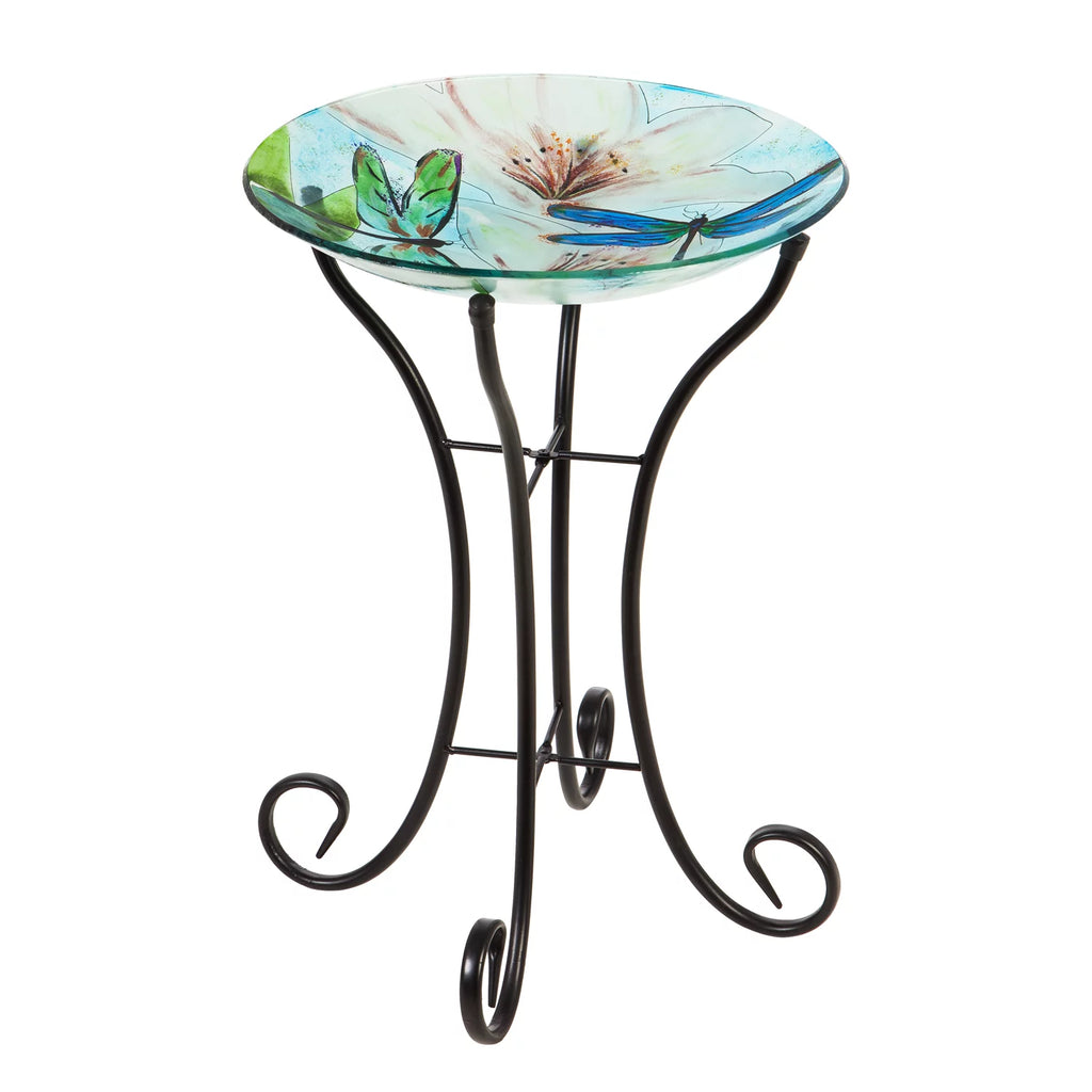 16" Glass Bird Bath with Stand Y5141