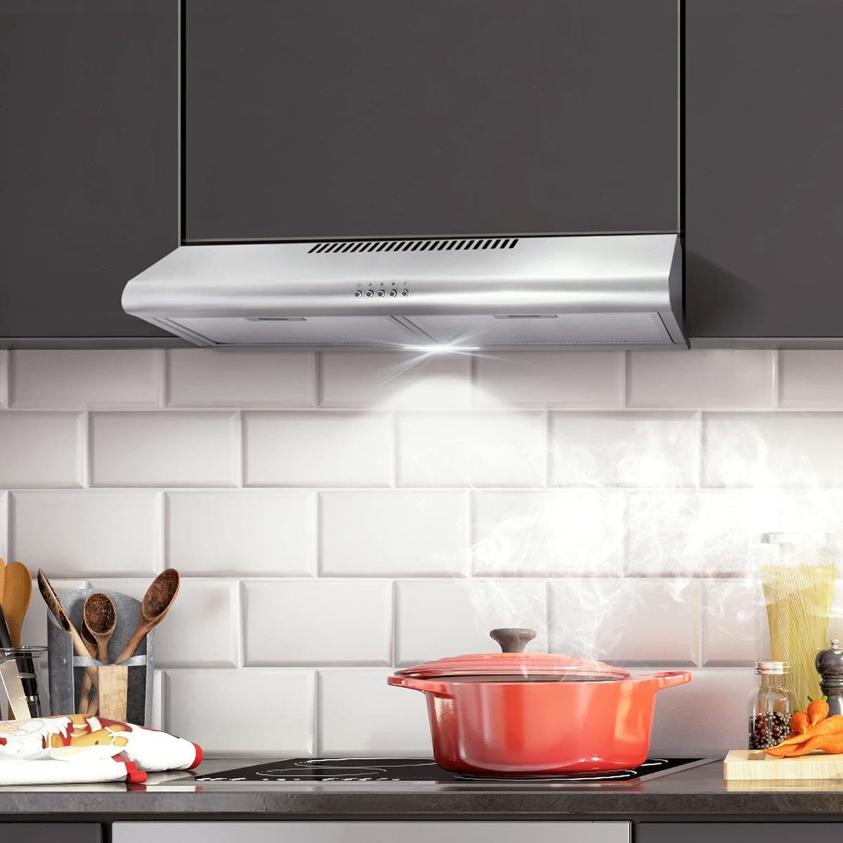 30 in. Under Cabinet Range Hood with 3 Speed Exhaust Fan and LED Lights in Stainless Steel S69687