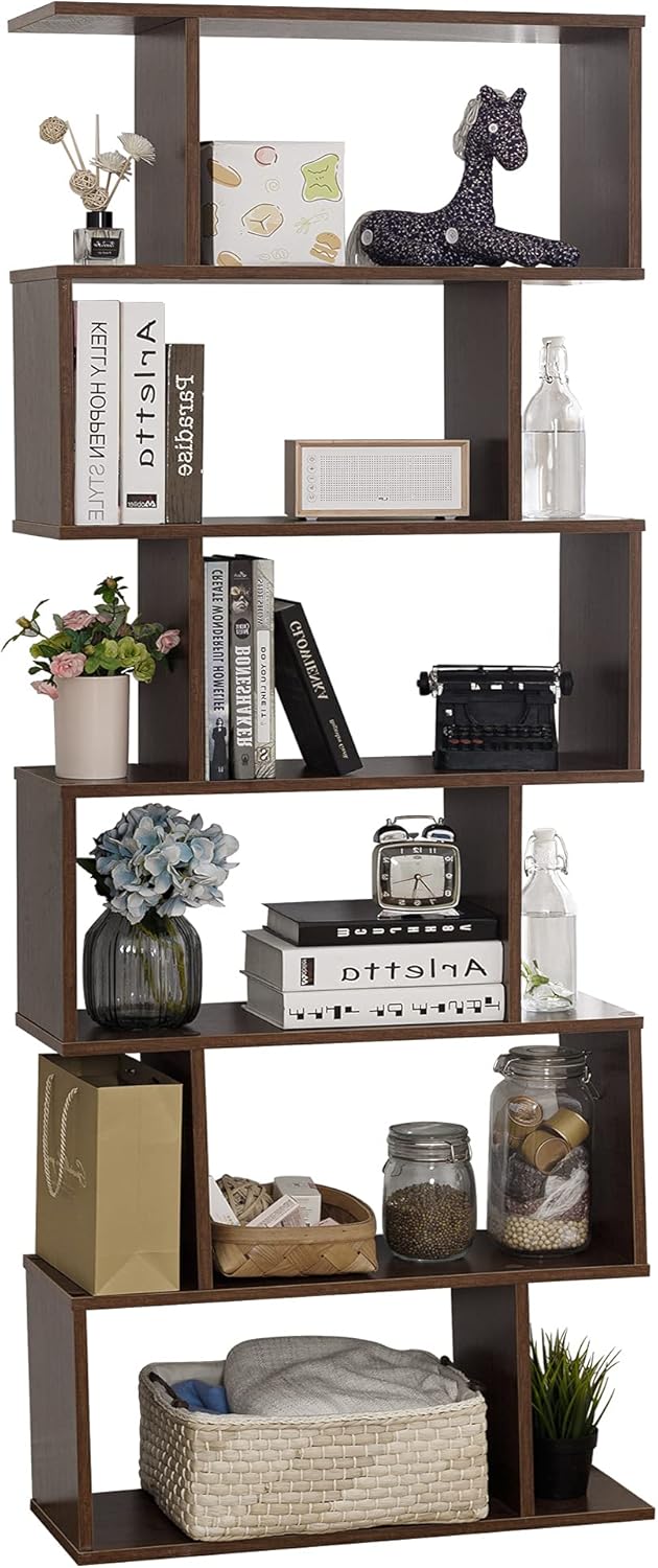 6-Tier White Wooden Bookcase and Room Divider E5342