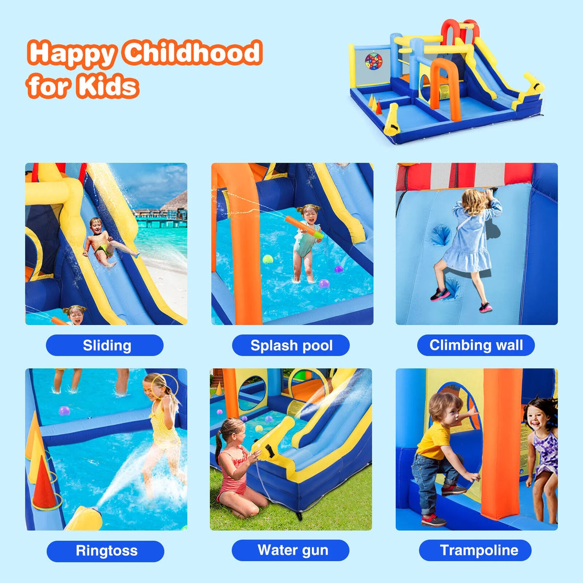 Inflatable Water Slide Bounce House with Splash Pool C222